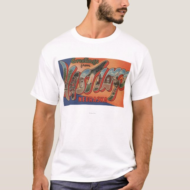 Hastings, Nebraska - Large Letter Scenes T-Shirt (Front)