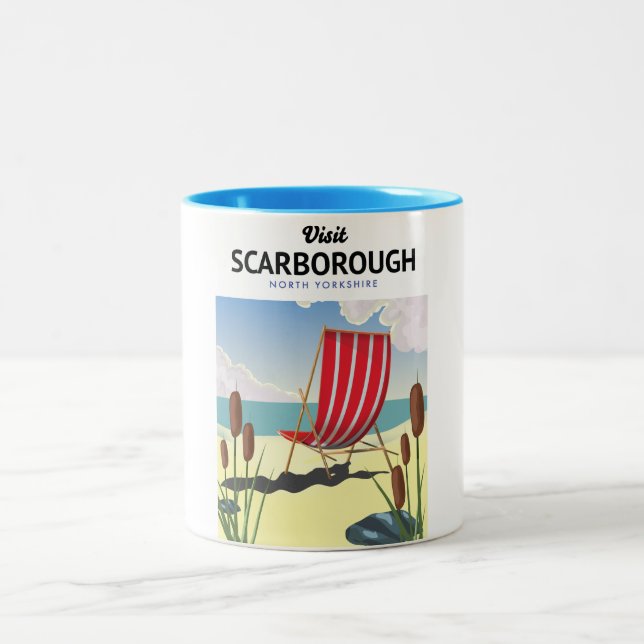 Hastings North Yorkshire seaside poster. Two-Tone Coffee Mug (Center)