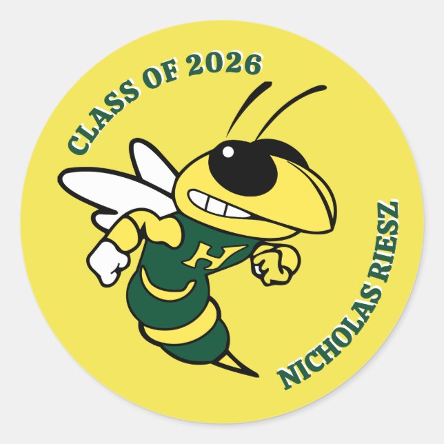 Hastings NY Buzz Customizable Graduation Favour Classic Round Sticker (Front)