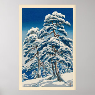 Hasui Kawase Winter Print, Snow-Covered Pines Poster