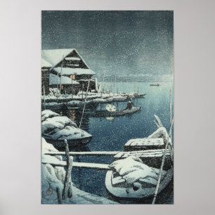 Hasui Kawase Winter Snow Lake Scene Print