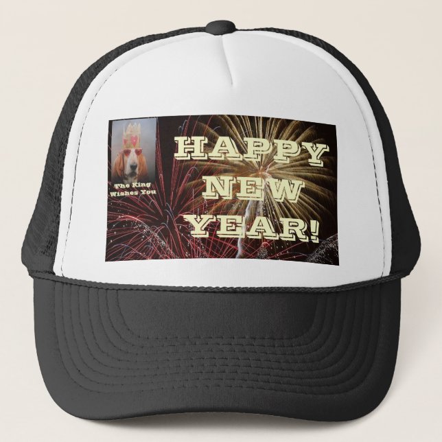 Hat Happy New Year Basset Hound King (Front)