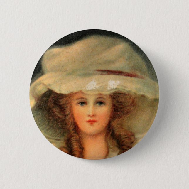 Hat lady 2 inch round button (Front)