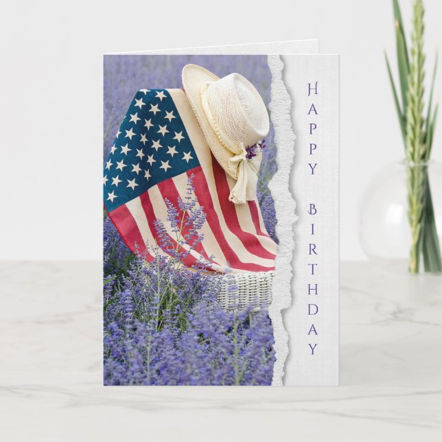 hat on chair with American flag Card (Front)