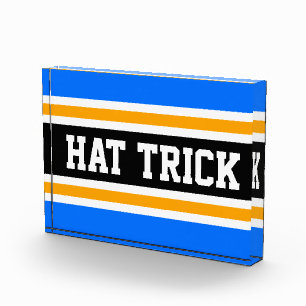 HAT TRICK Bright Blue Black Yellow Hockey Stripes Photo Block