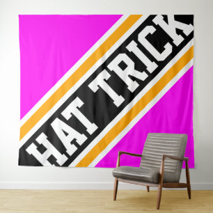 HAT TRICK Bright Pink Black Yellow Hockey Stripes Tapestry