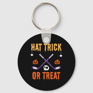 Hat Trick Or Treat Funny Hockey Halloween Costume Keychain