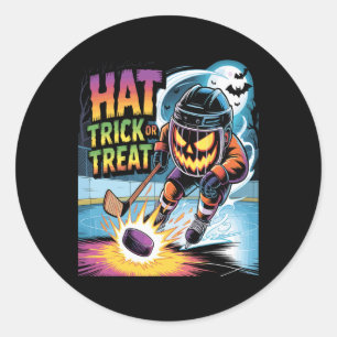 Hat Trick Or Treat Funny Ice Hockey Halloween Pump Classic Round Sticker