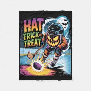 Hat Trick Or Treat Funny Ice Hockey Halloween Pump Fleece Blanket