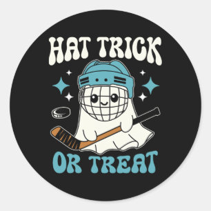 Hat Trick Or Treat Halloween Ice Hockey Player Gho Classic Round Sticker