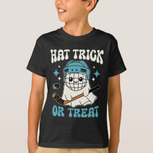 Hat Trick Or Treat Halloween Ice Hockey Player Gho T-Shirt