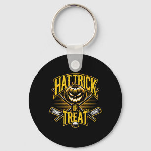 Hat Trick Or Treat Ice Hockey Halloween Fun Keychain