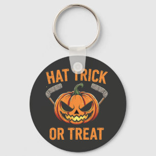 Hat Trick or Treat Spooky Halloween ice Hockey   Keychain