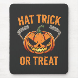 Hat Trick or Treat Spooky Halloween ice Hockey Mouse Pad