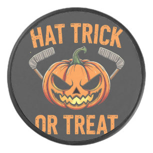 Hat Trick or Treat Spooky Halloween ice Hockey   Puck