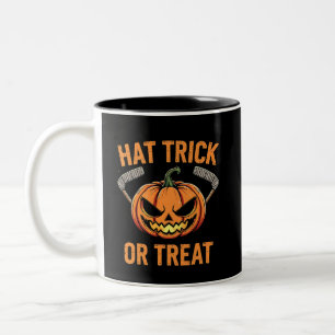 Hat Trick or Treat Spooky Halloween ice Hockey Two-Tone Coffee Mug