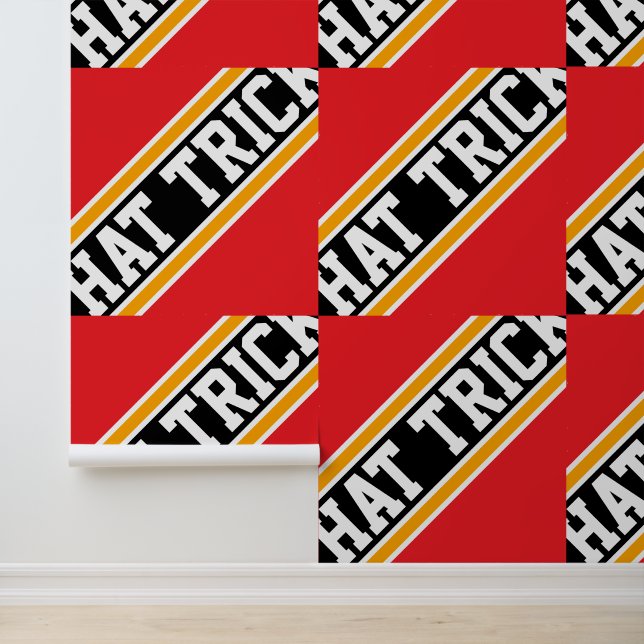 HAT TRICK Tiled Bright Red Orange Black Stripes Wallpaper (Application)