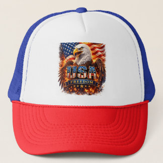 Hat, Vintage USA Flag & Eagle Embroidered Unisex B Trucker Hat