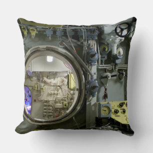 hatch on an old retro submarine throw pillow