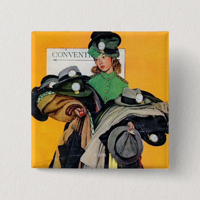 Hatcheck Girl 2 Inch Square Button (Front)