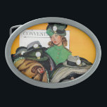 Hatcheck Girl Belt Buckle<br><div class="desc">Artist: Norman Rockwell | Hat check girl loaded down with coats and hats</div>