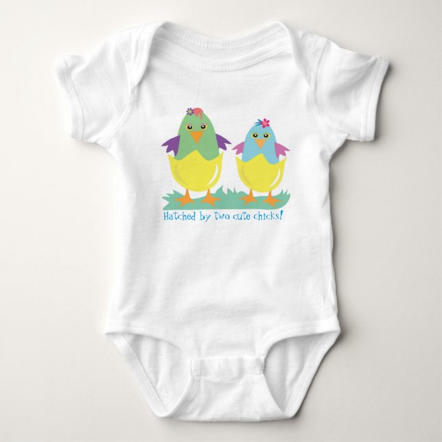 Hatched by two cute chicks baby bodysuit (Front)