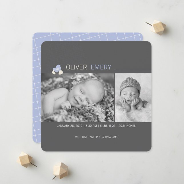 Hatched Egg Baby Chick Boy Birth Announcement (Front/Back In Situ)
