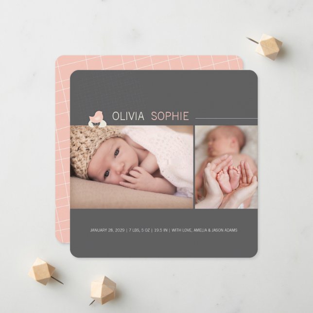 Hatched Egg Baby Chick Girl Birth Announcement (Front/Back In Situ)