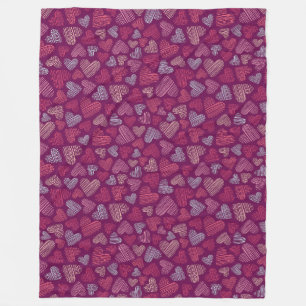 Hatched Scribbled Hearts Texture Pattern Fleece Blanket