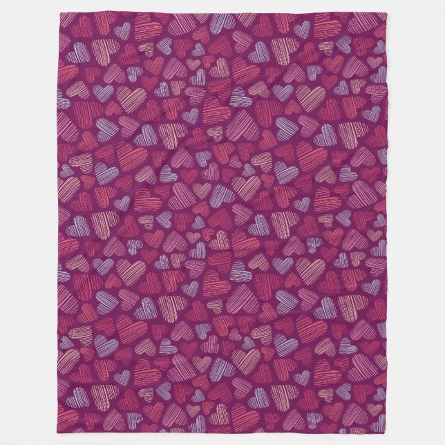 Hatched Scribbled Hearts Texture Pattern Fleece Blanket (Front)
