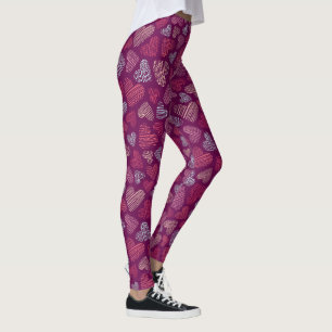 Hatched Scribbled Hearts Texture Pattern Leggings