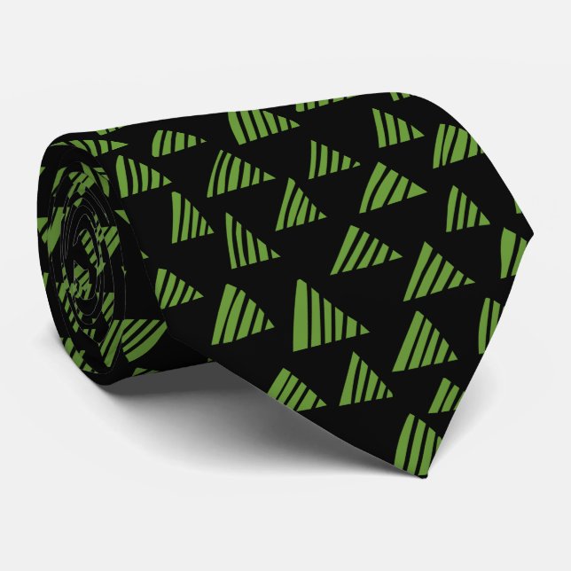 Hatched Triangles 250319 - Avocado Green on Black Tie (Rolled)