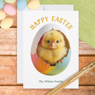 Hatching Chick Colourful Egg Personalized Easter Holiday Card