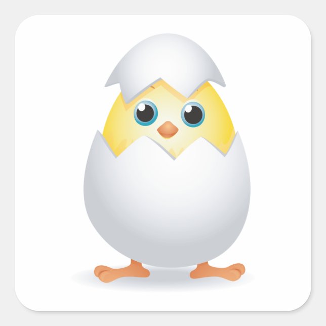 Hatching Chick Yellow Baby Chicken in Egg Shell Square Sticker (Front)