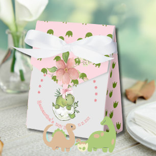 Hatching Dino with Pink Bow Baby Shower Favor Box