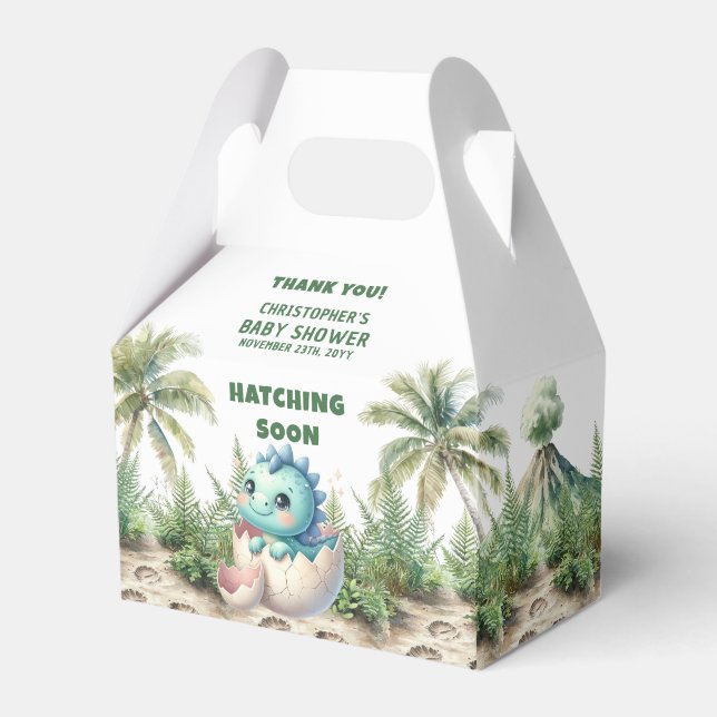 Hatching Soon Baby Boy Dinosaur Party Favour Box (Front Side)