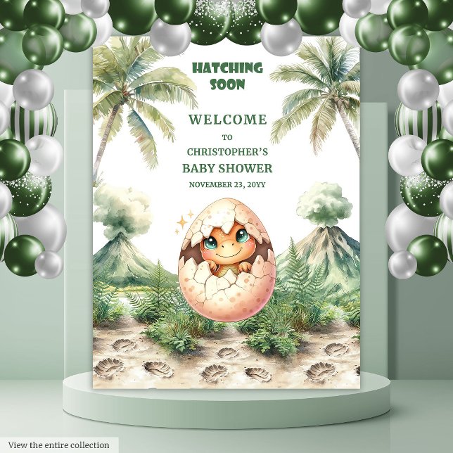 Hatching Soon Baby Shower Backdrop Cute Dinosaur Tapestry (Hatching Soon Baby Shower Backdrop Cute Dinosaur)