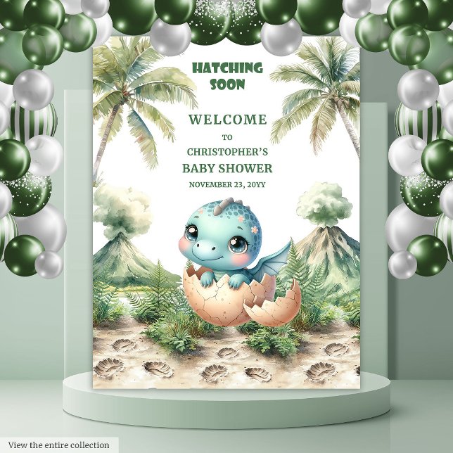 Hatching Soon Baby Shower Banner Blue Dinosaur Tapestry (Hatching Soon Baby Shower Banner Blue Dinosaur)