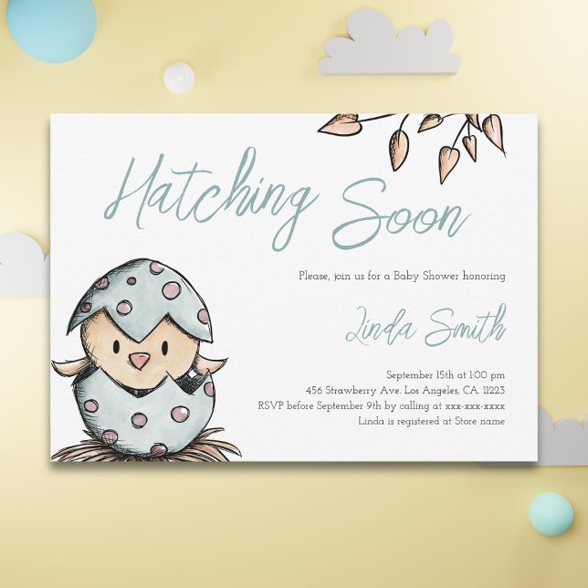 Hatching Soon Bird Watercolor Baby Shower Invitation (Creator Uploaded)