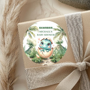 Hatching Soon Blue Dino Baby Shower Stickers