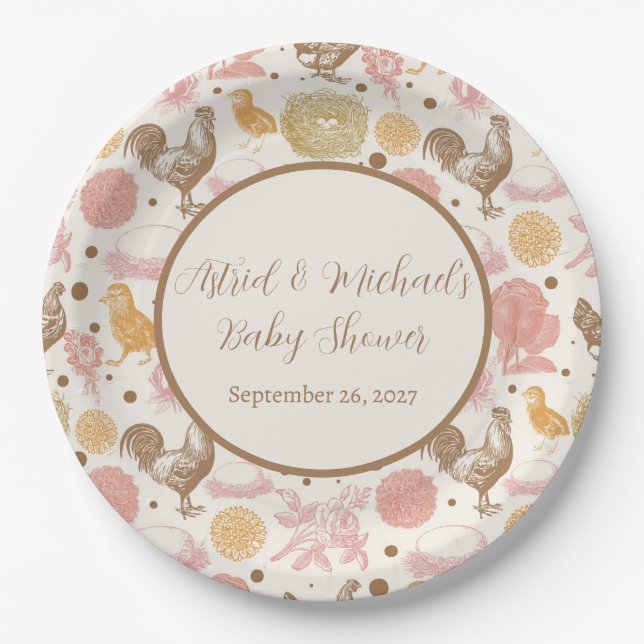 Hatching Soon Chicken Girl Baby Shower Paper Plate (Front)