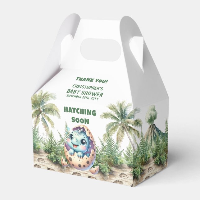 Hatching Soon Cute Dinosaur Baby Boy Favour Box (Front Side)