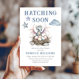 Hatching Soon Cute Little Dragon Baby Shower Invitation