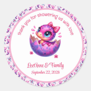 "Hatching Soon" Cute Pink Dinosaur Baby Shower Classic Round Sticker