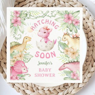 Hatching Soon Dino Girl Dinosaur Baby Shower Napkin