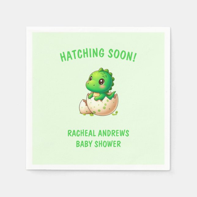 Hatching soon Dinosaur Baby Shower Baby Boy Napkin (Front)