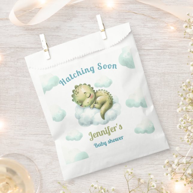 Hatching Soon Dinosaur Modern Baby Shower Boy Favour Bag (Clipped)