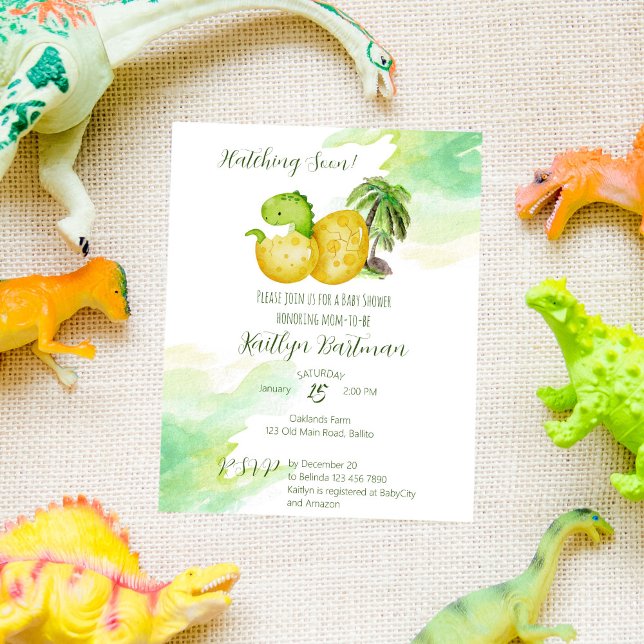 Hatching soon green baby dinosaur budget invitatio (Creator Uploaded)