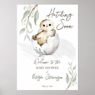 Hatching soon little bird baby shower welcome sign
