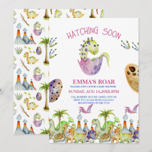 Hatching Soon roar GIRL baby shower invitation